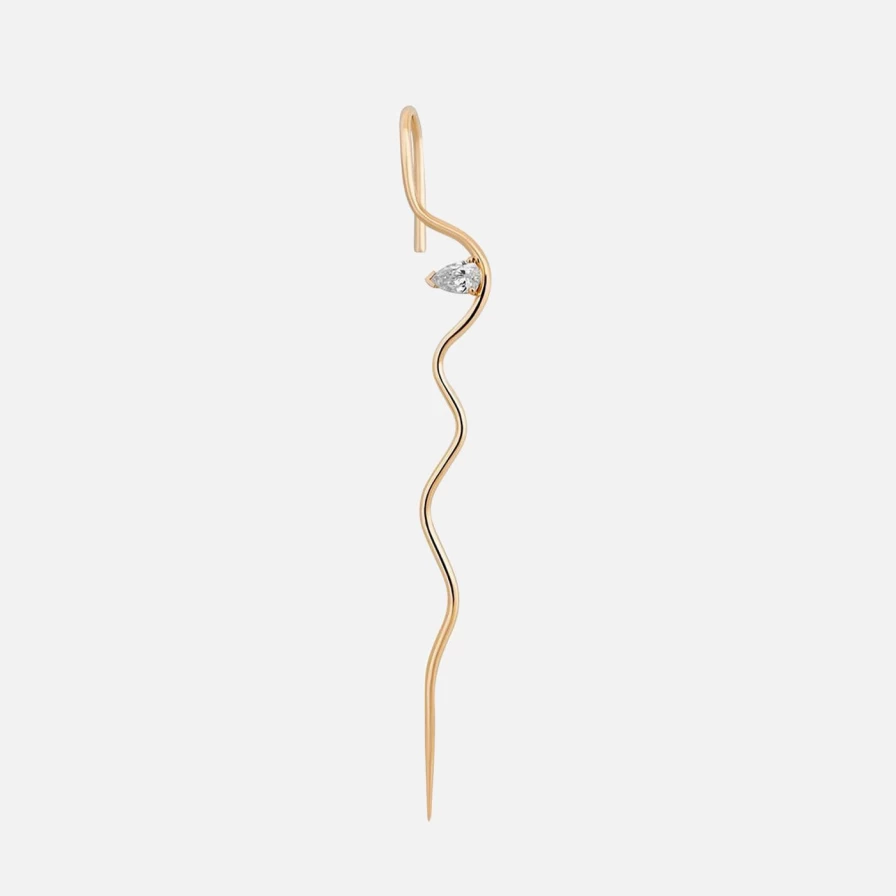 14K Yellow Gold Diamond Wave Needle Earrings by Labulgara | Elegant Splash Design