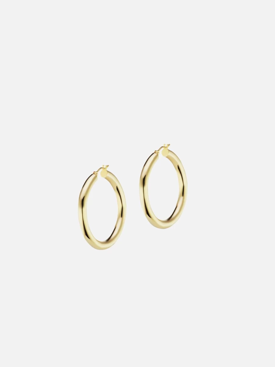 The Gild Medium Hollow Hoop Earrings in Yellow Gold - 14K Lightweight Hoops for Women