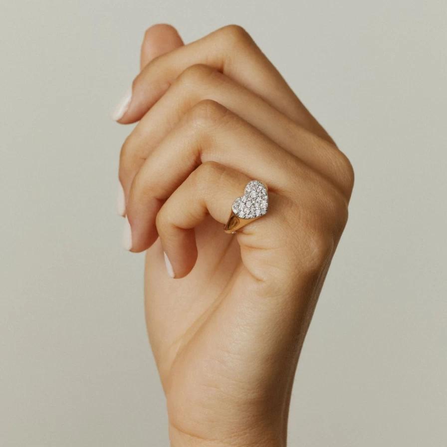 Eriness Diamond Heart Pinky Ring - 14K Rose Gold Smushed Heart Design