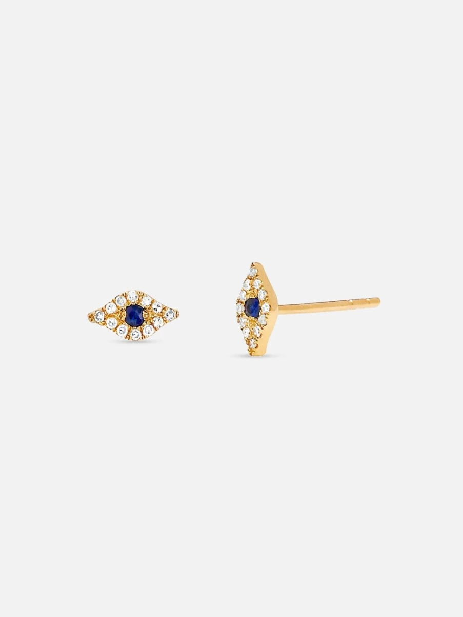 EF Collection Mini Diamond Evil Eye Stud Earrings for Women - Sterling Silver Protection Jewelry Gift