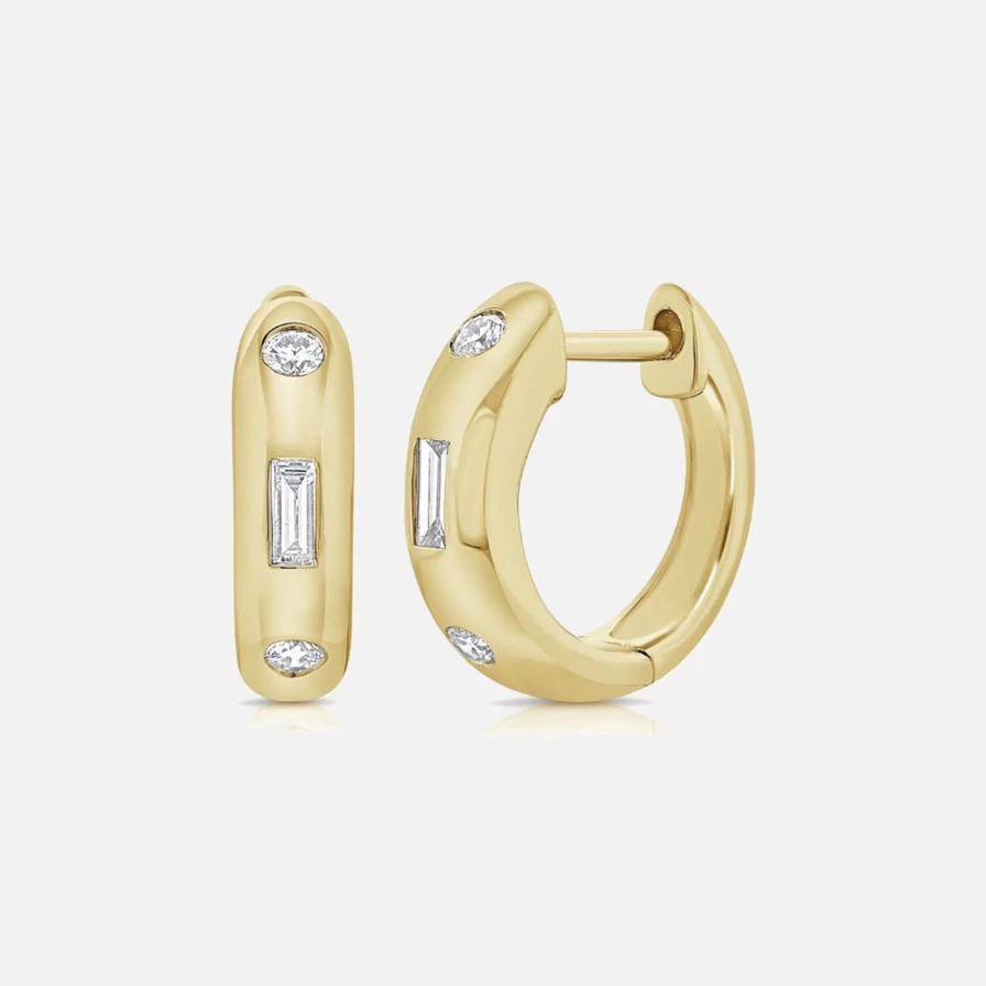 Lionheart Diamond Baguette Huggie Hoop Earrings – 14K Gold Luxury Studs