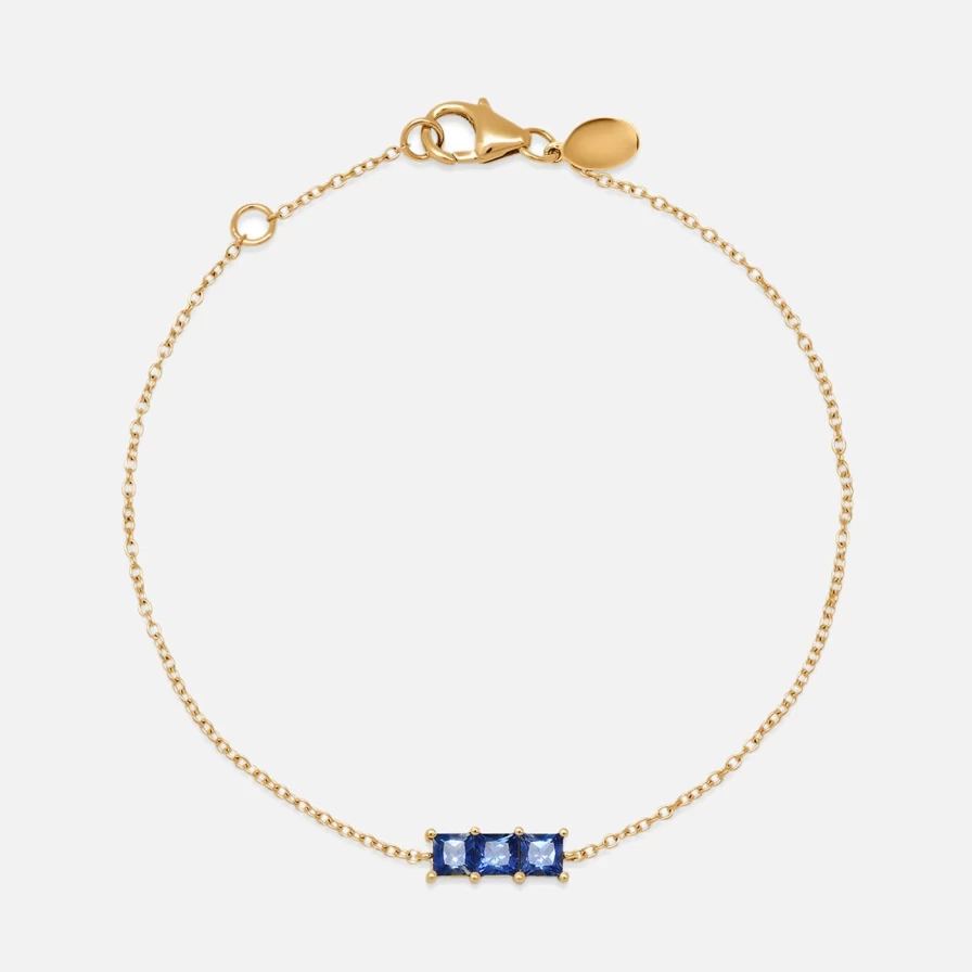 "Eriness Princess Cut Triple Blue Sapphire Sterling Silver Bracelet for Women"