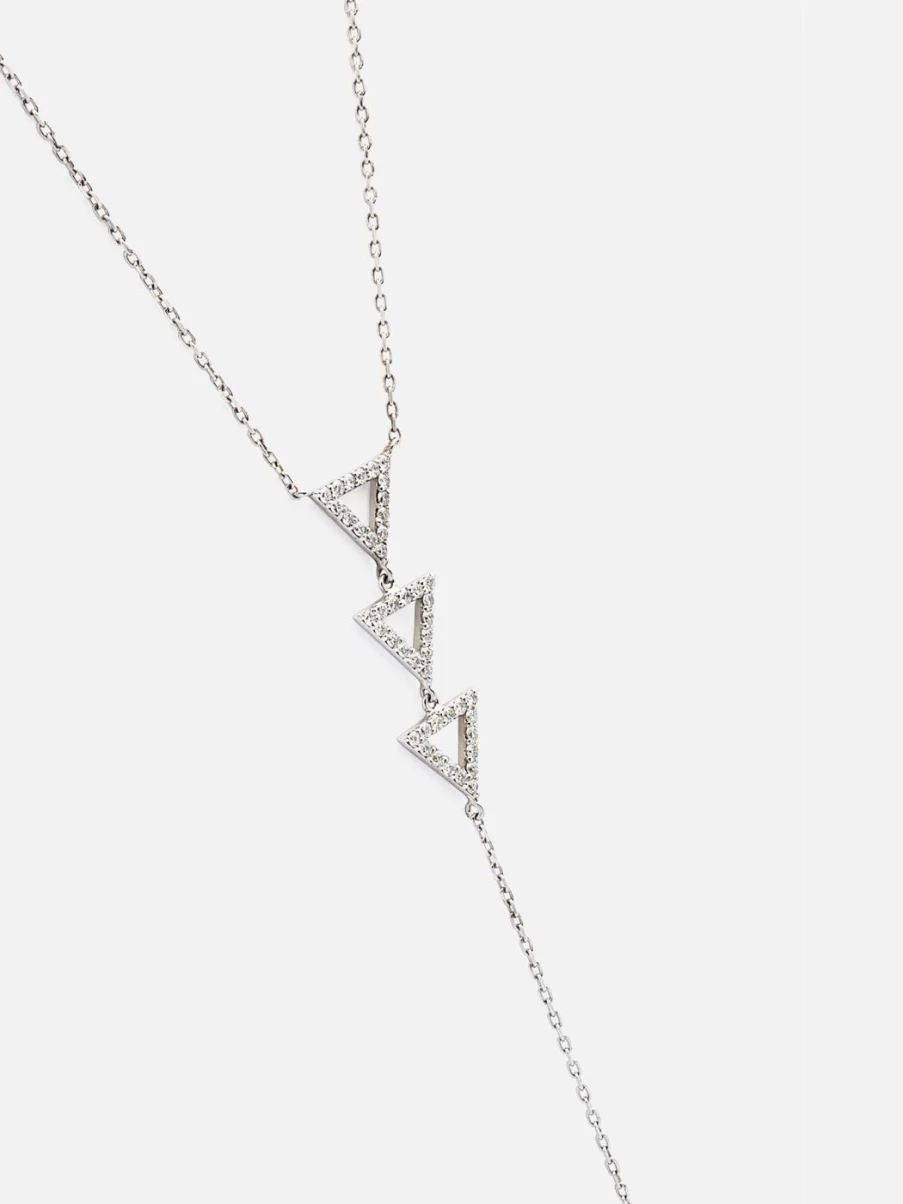Noor Shamma White Gold Troika Lariat Necklace Elegant Layered Chain Jewelry