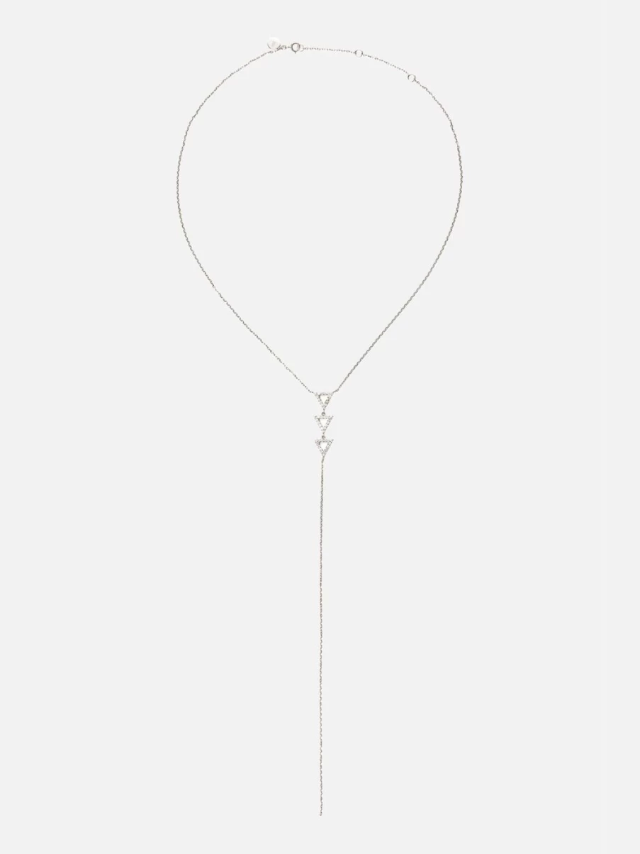 Noor Shamma White Gold Troika Lariat Necklace Elegant Layered Chain Jewelry