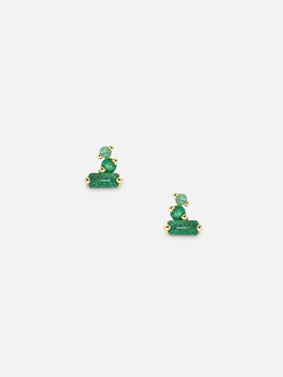 Meredith Young Petite Emerald Stud Earrings - Dainty Green Gemstone Post Earrings for Women