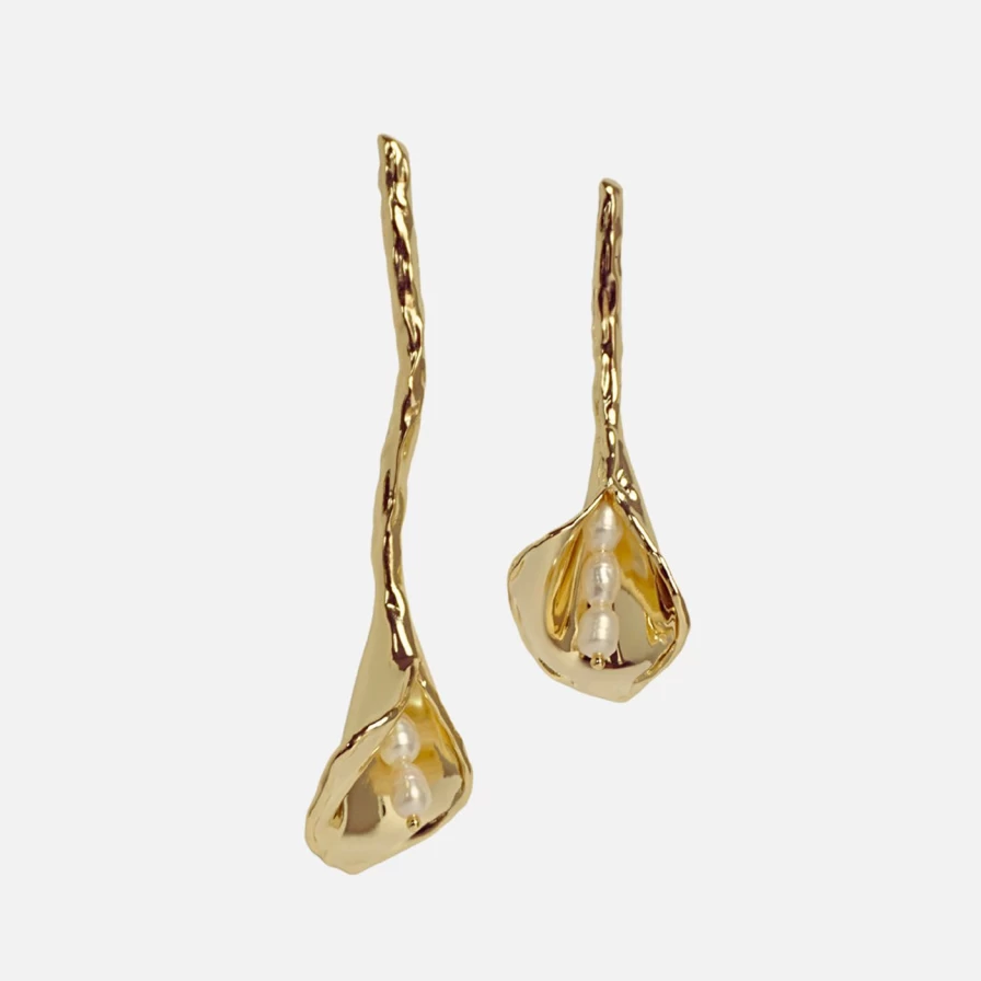Anita Berisha Elegant Calla Lily Flower Stud Earrings for Women - Hypoallergenic Gold Plated Jewelry Gift