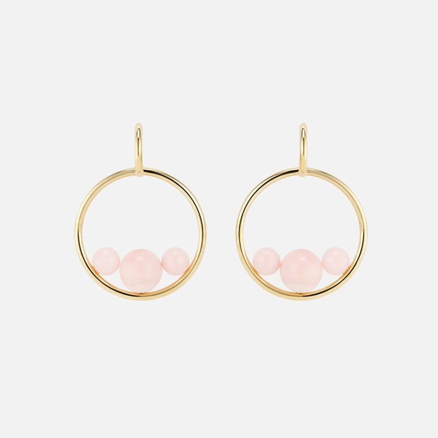 Akaila Reid Triple Pink Opal Hoop Earrings - Genuine Opal Studded Rose Gold Hoops for Women