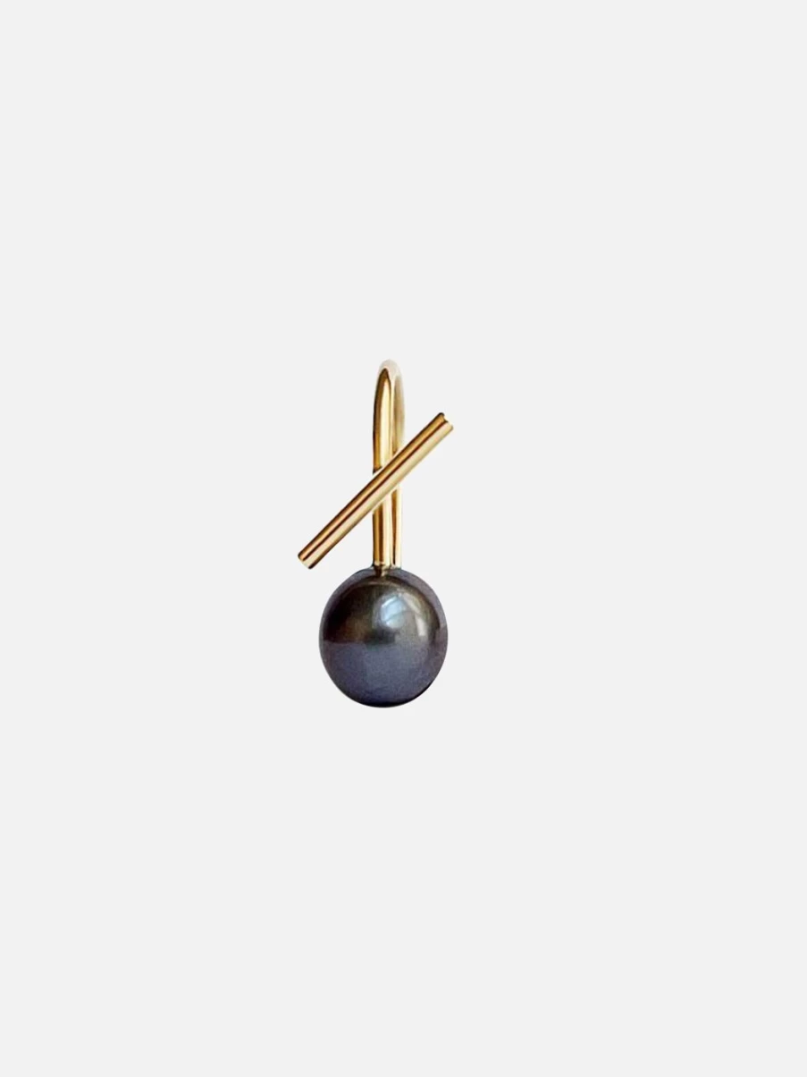 Labulgara Black Pearl Mini Thread Earrings for Women - Elegant Horizon Design