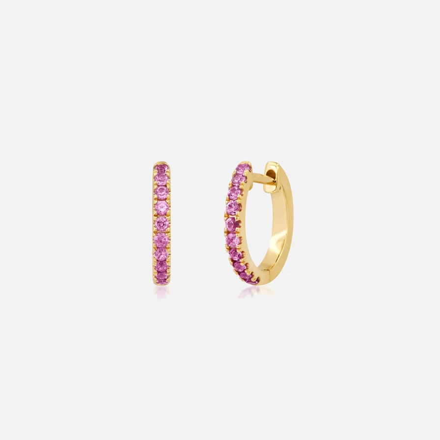 "Eriness Pink Sapphire Huggie Hoop Earrings – Standard Size"