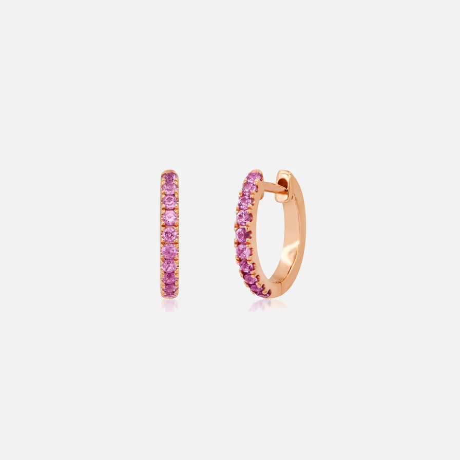 "Eriness Pink Sapphire Huggie Hoop Earrings – Standard Size"