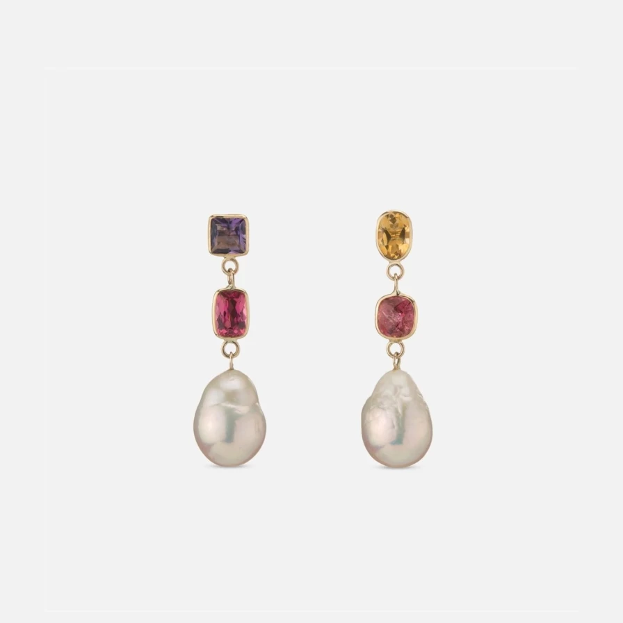 Objet-a Disco Pearl Earrings with Amethyst, Citrine, and Tourmaline Gemstones for Women