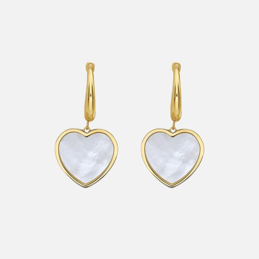 Lionheart Mother Of Pearl Heart Drop Huggie Hoop Earrings