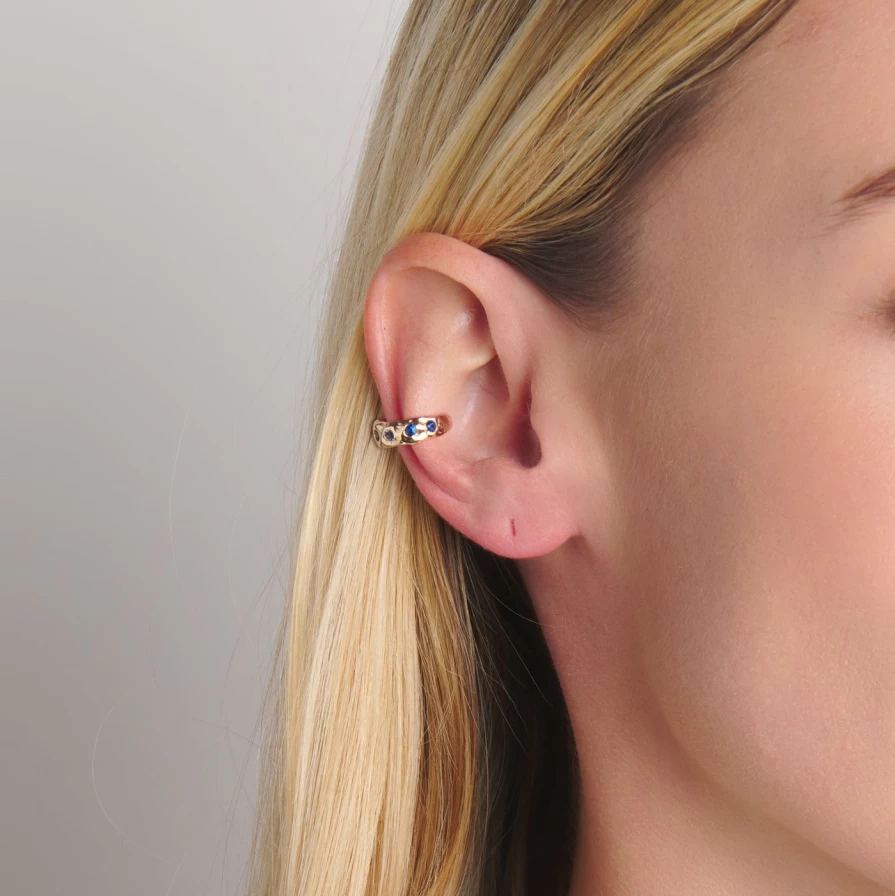 Mandy Reid 14K Yellow Gold Blue Sapphire Mira Ear Cuff Elegant Earring