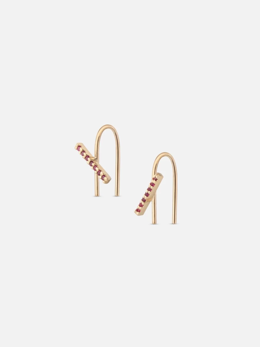 Labulgara Yellow Gold Ruby Horizon Mini Thread Earrings for Women