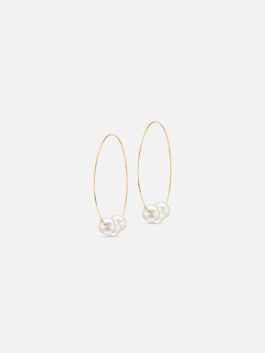 The Gild Medium Floating Pearl Earrings - Elegant Gold Pearl Studs for Women