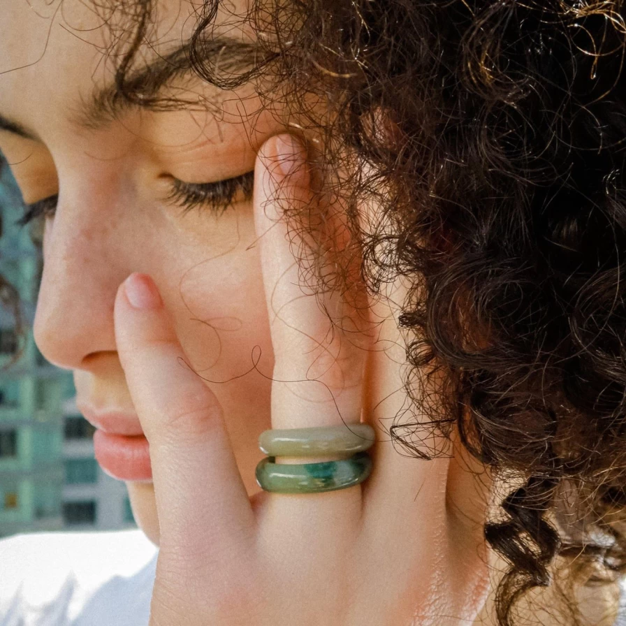"Seree Chess Ring – Handcrafted Cyan Jadeite Jewelry for Elegant Style"