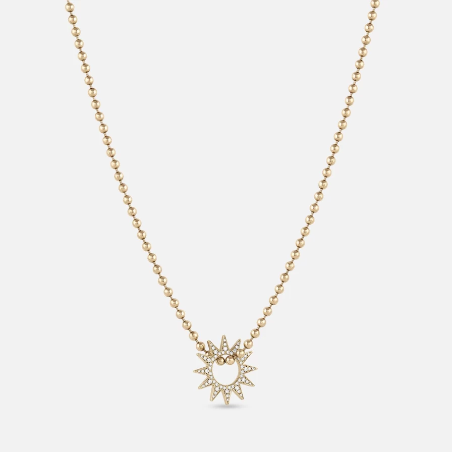 EMBLM 14K Yellow Gold Pave Mini Spur Necklace - Dainty Elegant Jewelry