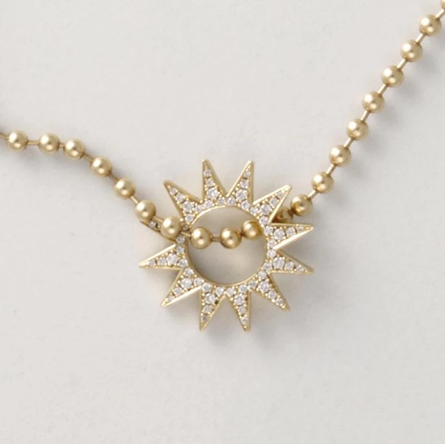 EMBLM 14K Yellow Gold Pave Mini Spur Necklace - Dainty Elegant Jewelry