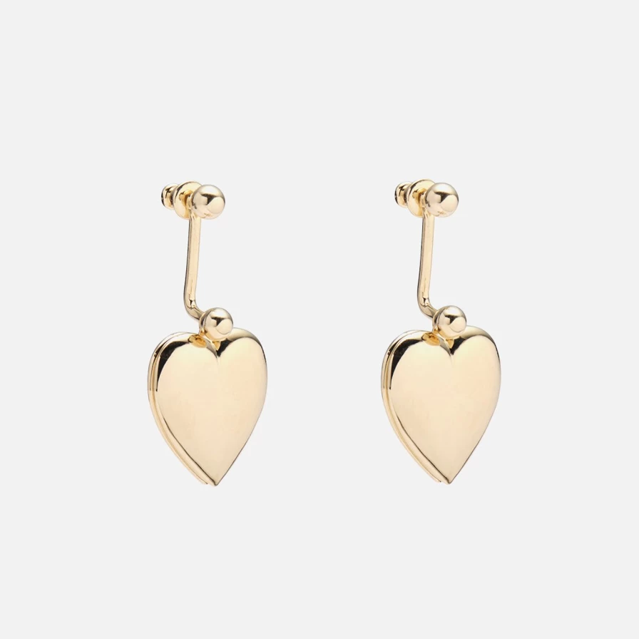 Lady Grey Gold Heart Locket Earrings - Romantic Dangle Drop Jewelry Gift for Women