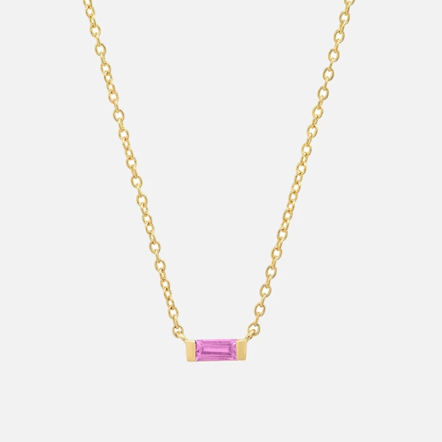 Eriness Solitaire Pink Sapphire Baguette Necklace - Elegant Rose Gold Pendant for Women