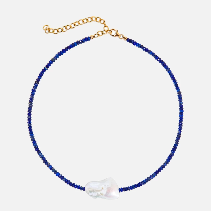Joie DiGiovanni Baroque Pearl Necklace with Lapis Gemstone - Elegant Single Pearl Jewelry
