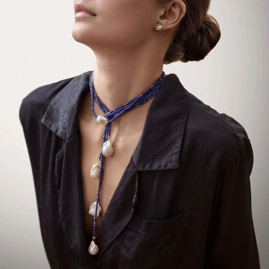 Joie DiGiovanni Baroque Pearl Necklace with Lapis Gemstone - Elegant Single Pearl Jewelry