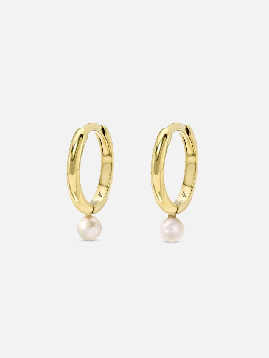 Stacy Nolan 11mm Single Pearl Hoop Earrings - Elegant Minimalist Pearl Studs for Women