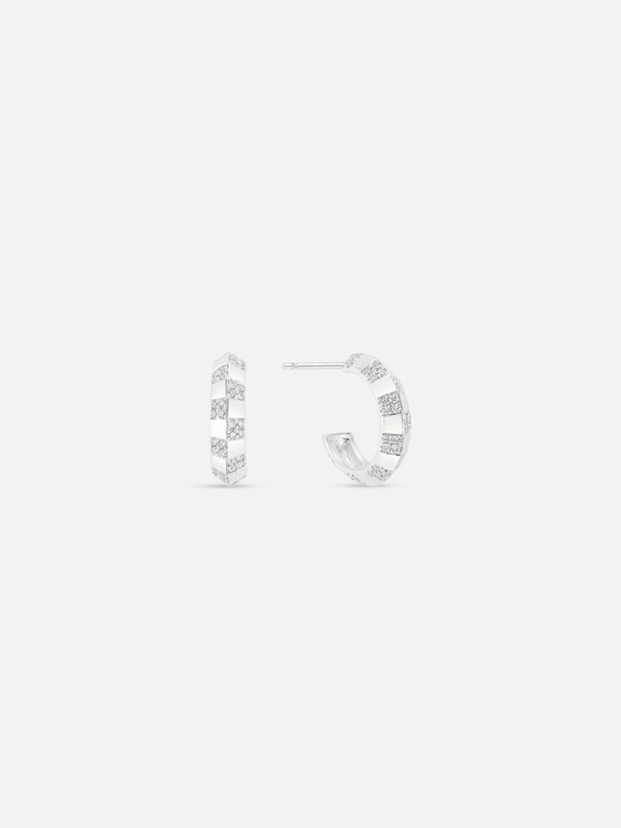 Ri Noor Pinstripe Diamond Knife Edge Stud Earrings for Women