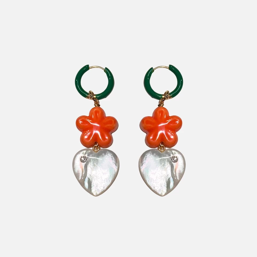 NOTTE Orange Giardino Heart Earrings - Romantic Love At First Sight Dangle Earrings for Women