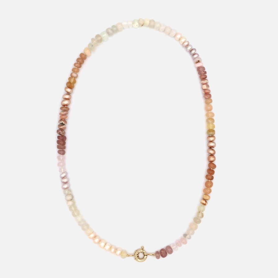 "Encirkled Jewelry Peach Pearl & Rainbow Gemstone Cashmere Necklace – Elegant Women's Fashion Jewelry"