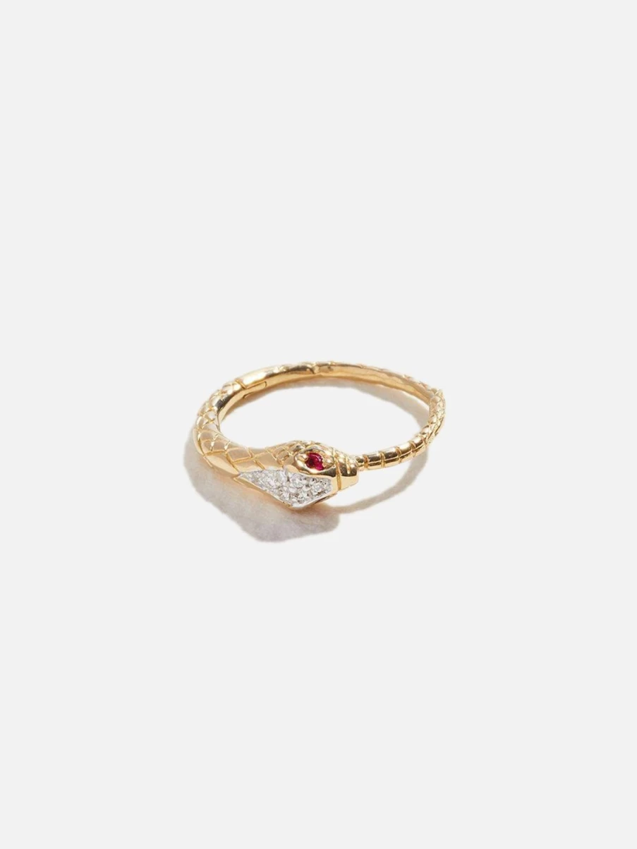 Pamela Love 11mm Serpent Ruby Clicker Hoop Earrings - Gold Plated Dainty Studs