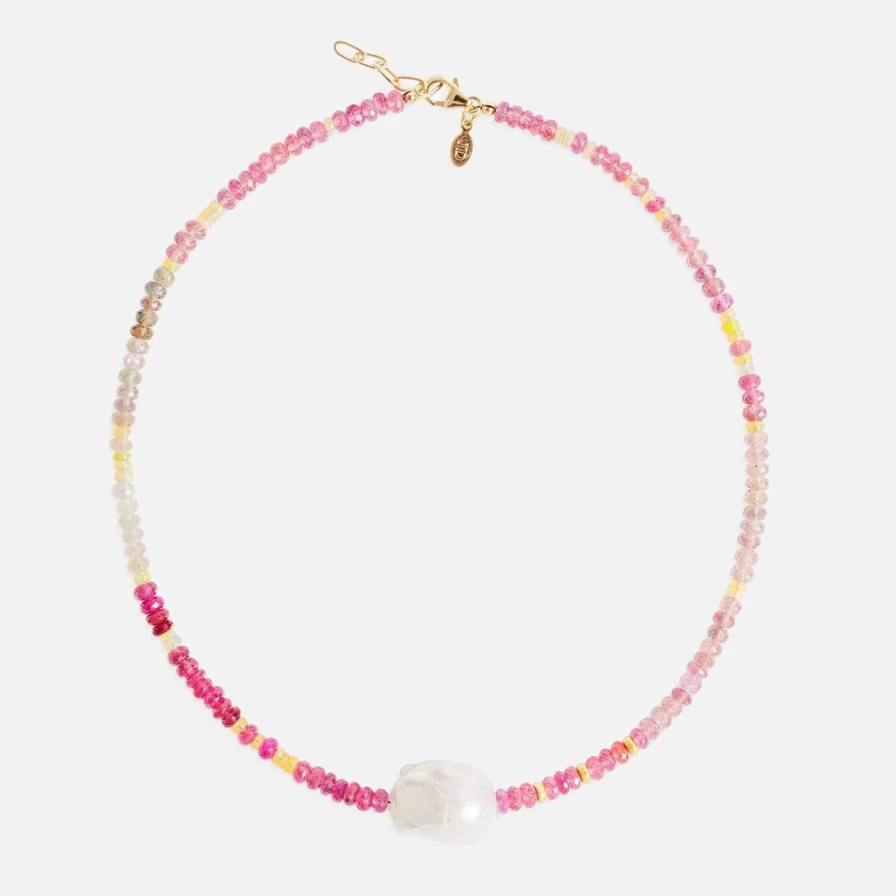 Joie DiGiovanni Baroque Pearl Necklace with Raspberry Sherbert Gold Accents - Elegant Vintage Jewelry