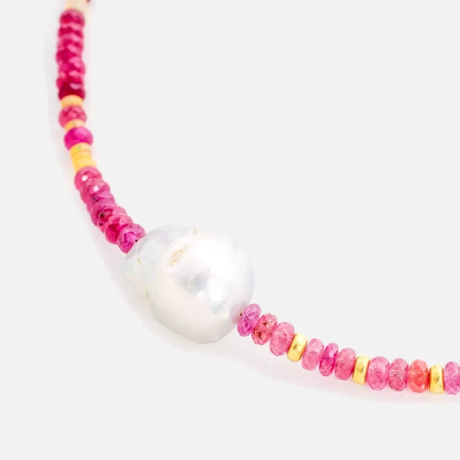 Joie DiGiovanni Baroque Pearl Necklace with Raspberry Sherbert Gold Accents - Elegant Vintage Jewelry