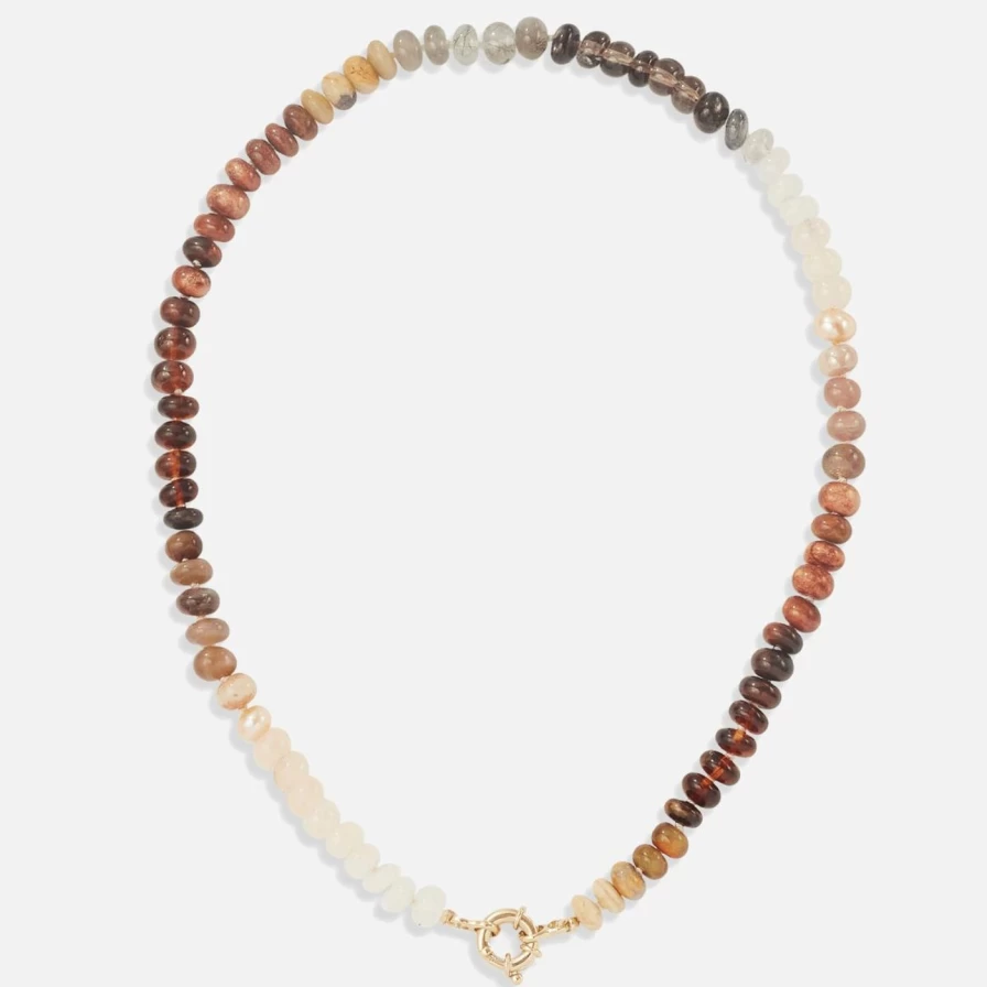 "Encirkled Jewelry Gemstone Coffee Bean Pendant Necklace - Handmade Boho Chic Accessory"