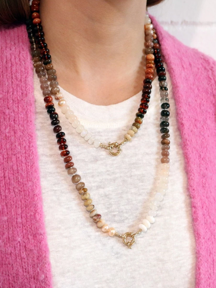 "Encirkled Jewelry Gemstone Coffee Bean Pendant Necklace - Handmade Boho Chic Accessory"