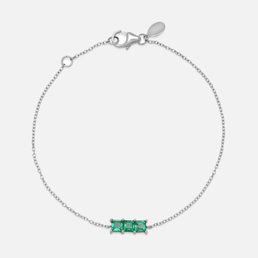 Eriness Triple Emerald Princess Cut Sterling Silver Bracelet for Women