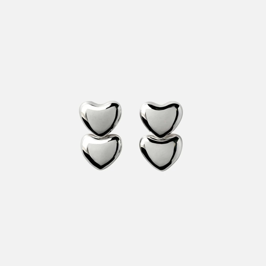 Annika Inez Sterling Silver Dual Heart Earrings - Romantic Voluptuous Design