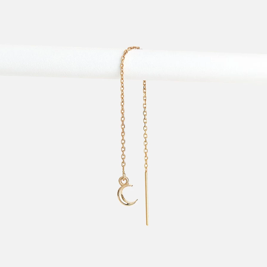 Talon Jewelry Crescent Moon Itty Bitty Threader Earrings - Minimalist Dainty Gold Earrings for Women