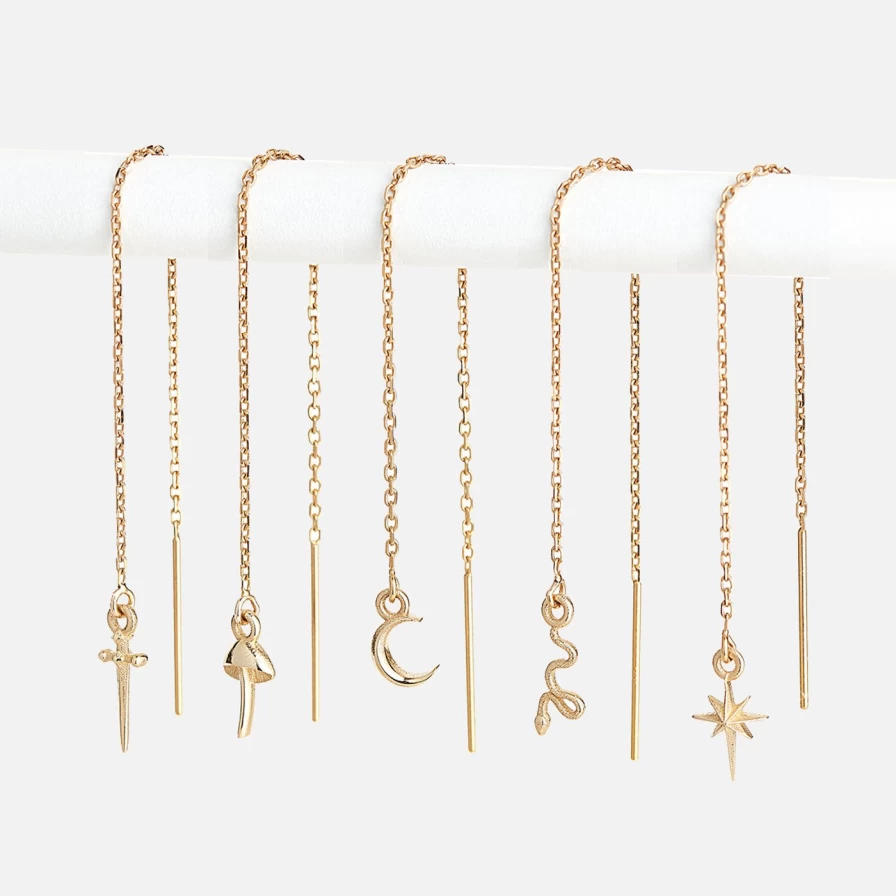 Talon Jewelry Crescent Moon Itty Bitty Threader Earrings - Minimalist Dainty Gold Earrings for Women
