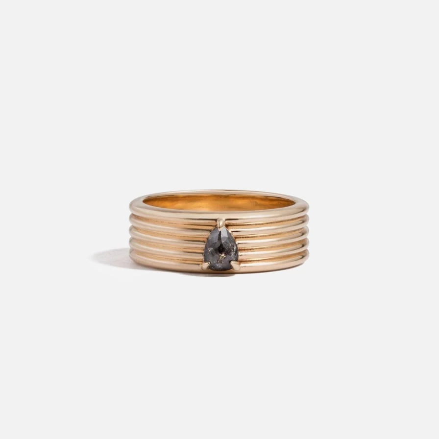 A.M. Thorne Salt and Pepper Diamond Mini Carleen Ring - Unique Dainty Stackable Ring