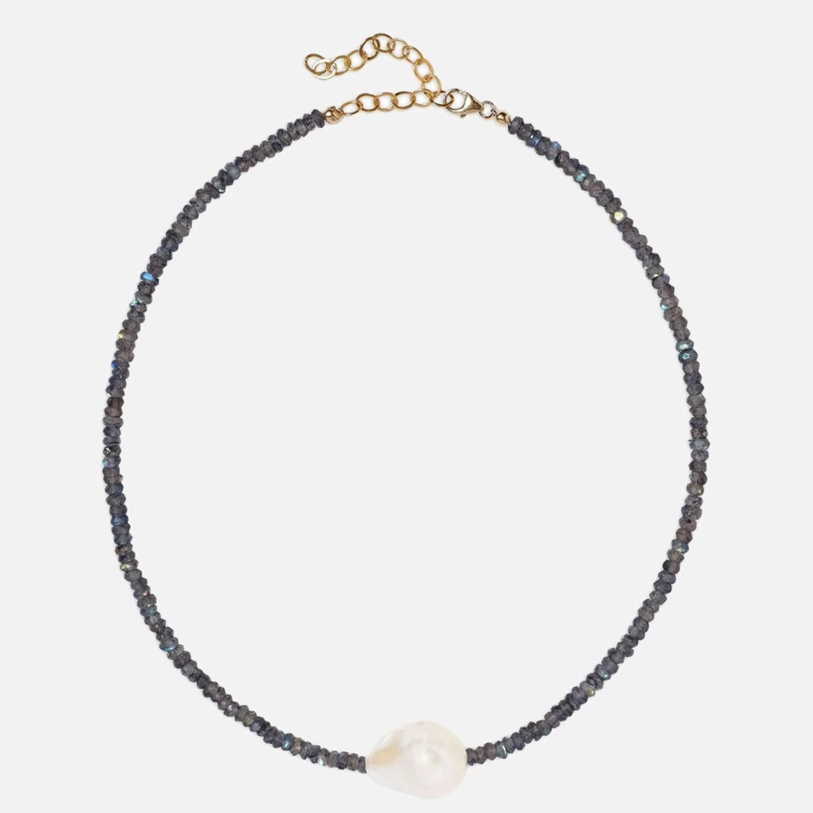 Joie DiGiovanni Labradorite Baroque Pearl Gemstone Necklace - Elegant Single Pearl Pendant