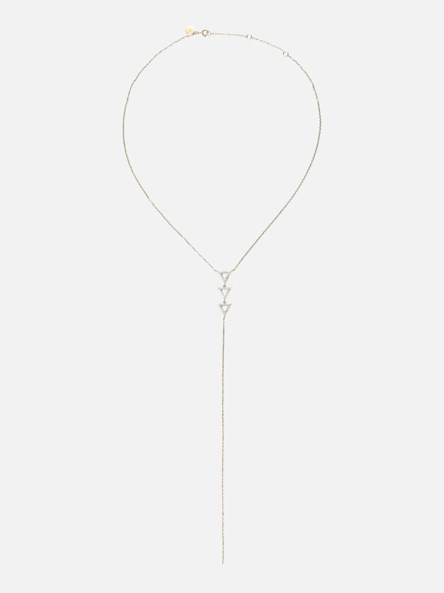 Noor Shamma Yellow Gold Troika Lariat Necklace Elegant Layered Chain Jewelry