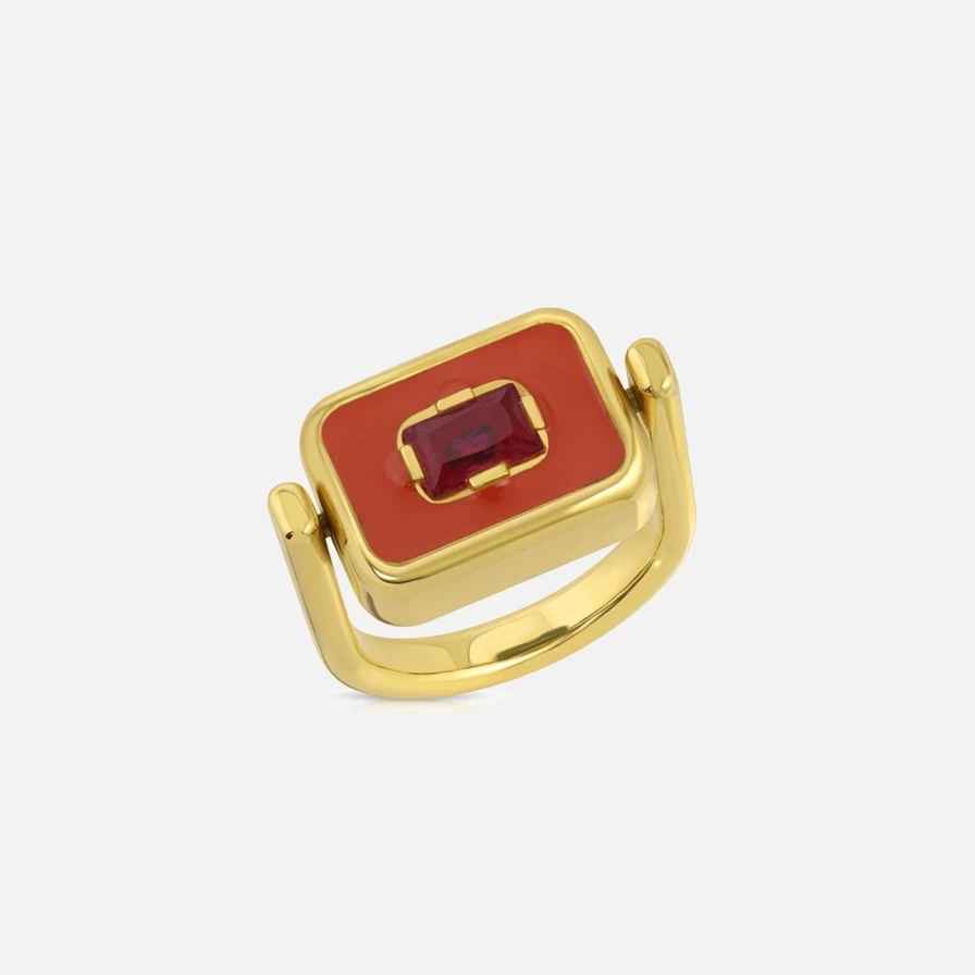 Monbouquette Reversible Snapback Pinky Ring - Poppy & Gold Two-Tone Adjustable Unisex Fashion Jewelry