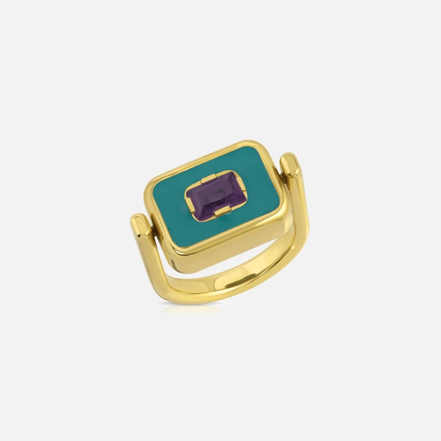 Monbouquette Reversible Snapback Pinky Ring - Poppy & Gold Two-Tone Adjustable Unisex Fashion Jewelry