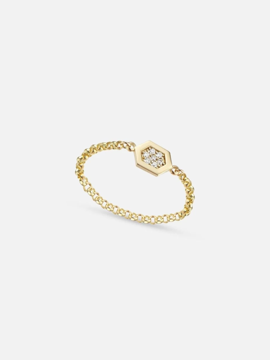Noor Shamma Diamond-Studded Luz Chain Ring for Women – Elegant Gold Plated Jewelry Gift