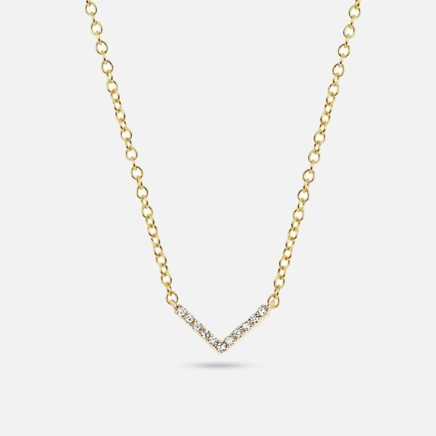 EF Collection Mini Diamond Chevron Necklace in Yellow Gold
