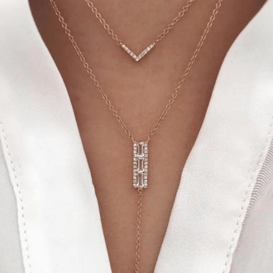 EF Collection Mini Diamond Chevron Necklace in Yellow Gold