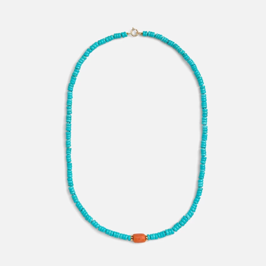 Selin Kent Handmade Coral & Turquoise Beaded Necklace – Bohemian Statement Jewelry