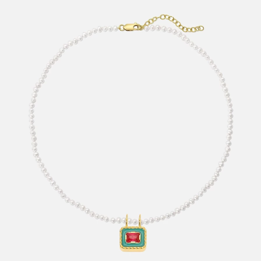 Monbouquette Reversible Snapback Necklace in Fuchsia & Gold - Two-Tone Fashion Jewelry