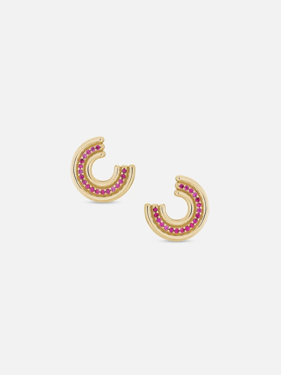 ParkFord Revival Midi Studs Earrings with Pink Sapphire Gemstones for Women